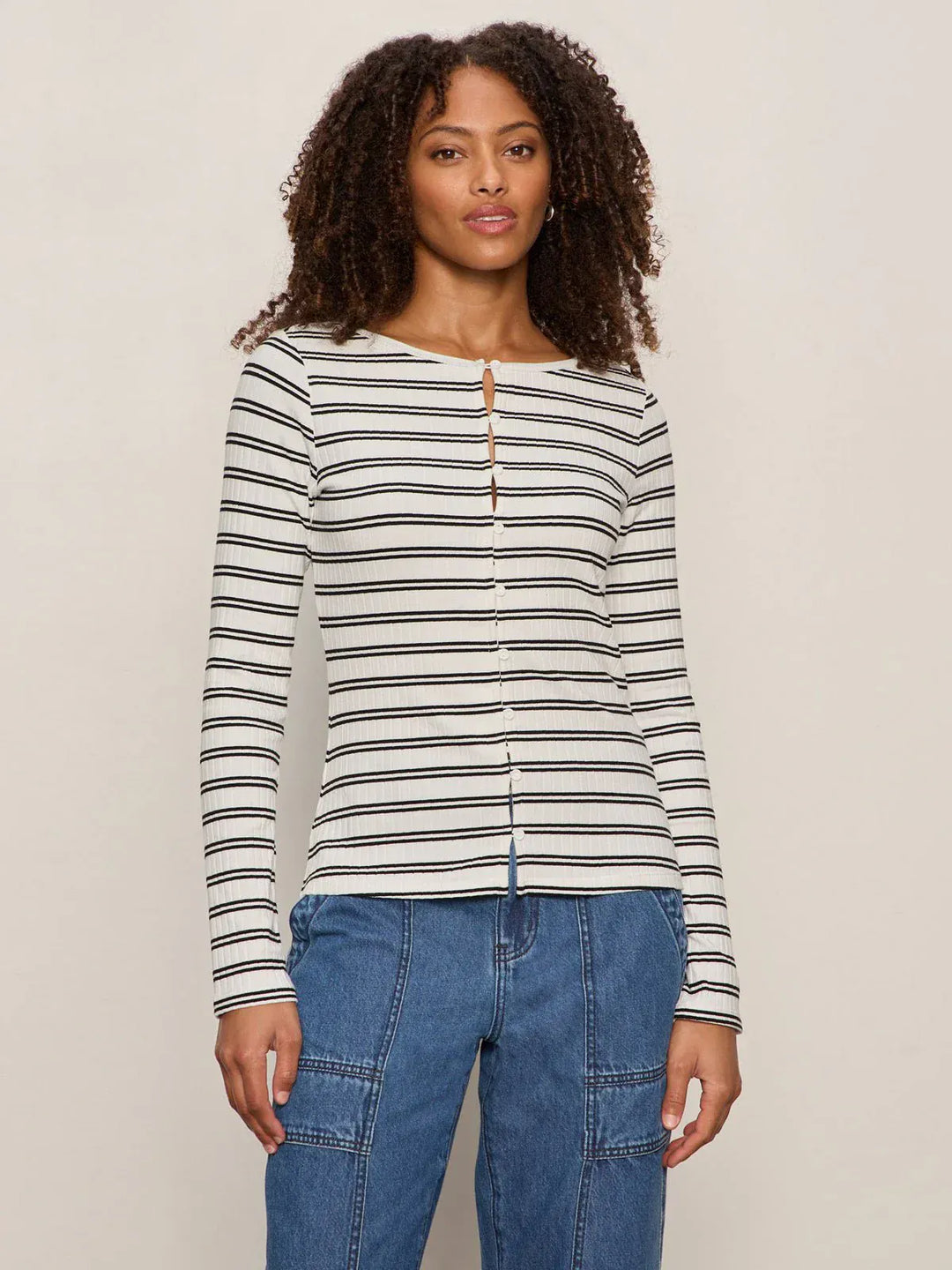 Sanctuary Top Button Front Ribbed Top