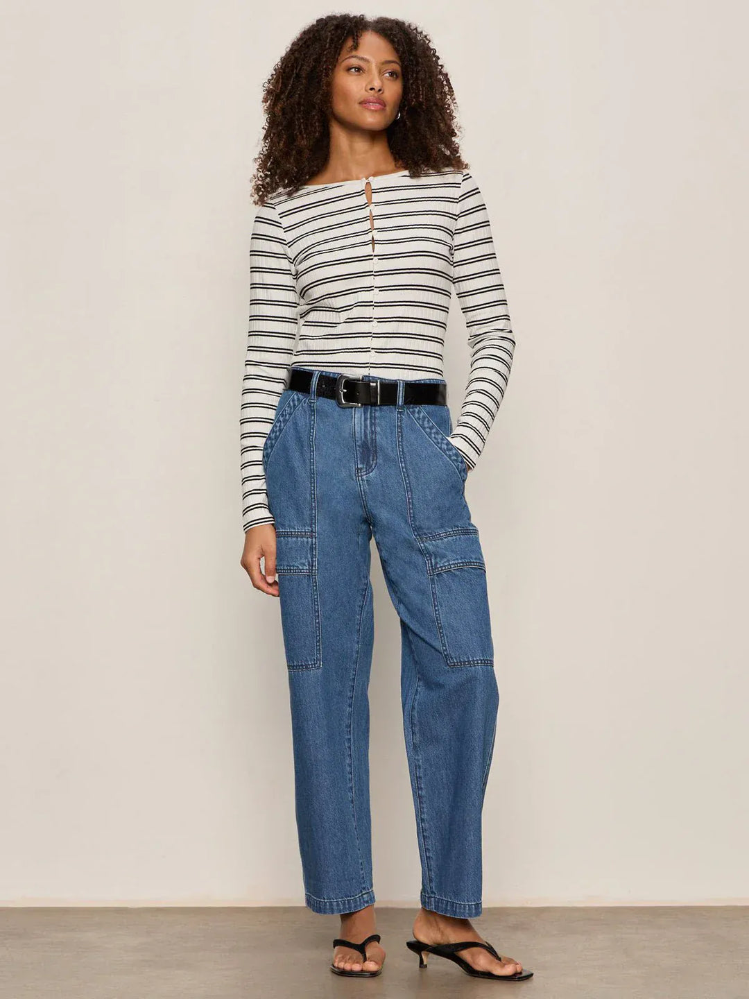 Sanctuary Top Button Front Ribbed Top