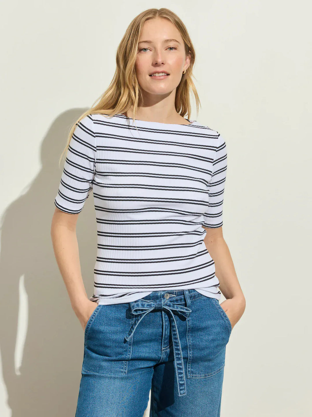 Sanctuary Top Chalk / Black Stripe / XS Boatneck Ribbed Top