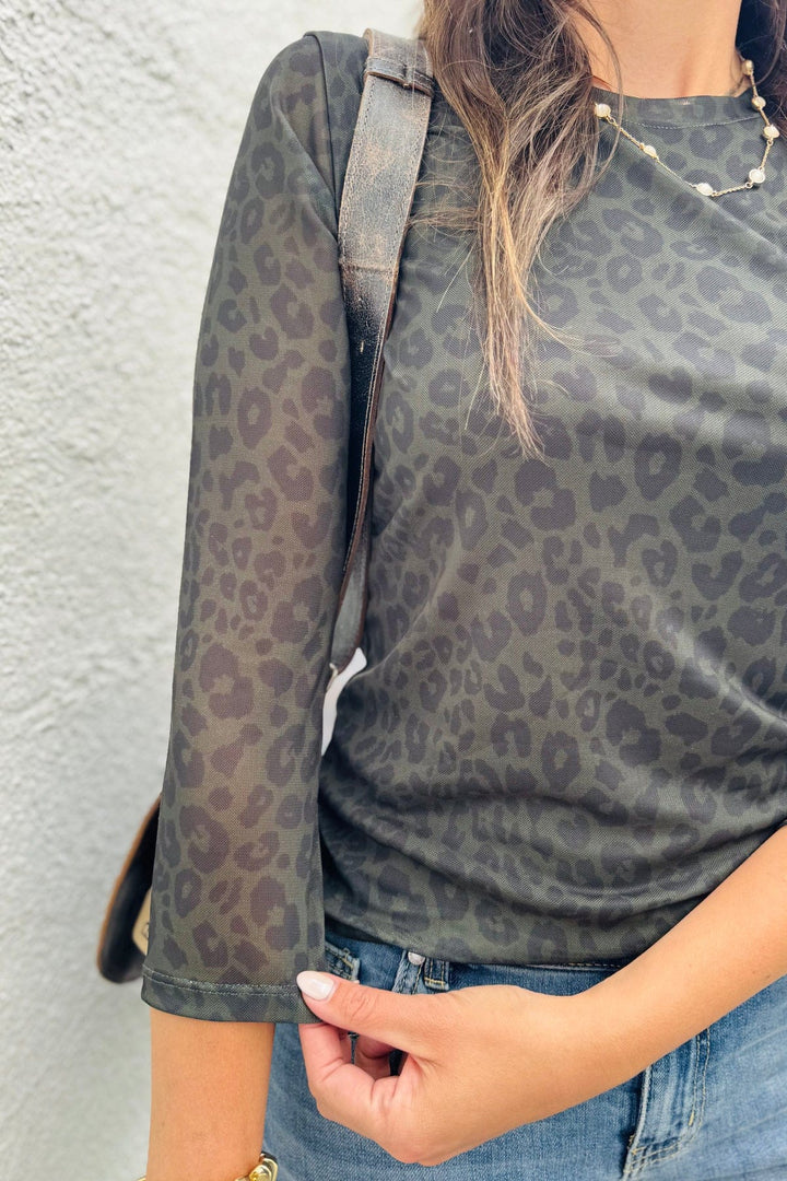 Sanctuary Top Kalamata Leopard / XS Mesh 3/4 Sleeve Top