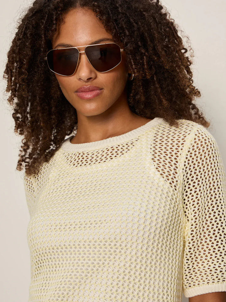 Sanctuary open knit sweater tee, lightweight top with a relaxed fit and open-knit design, perfect for casual and layered looks.