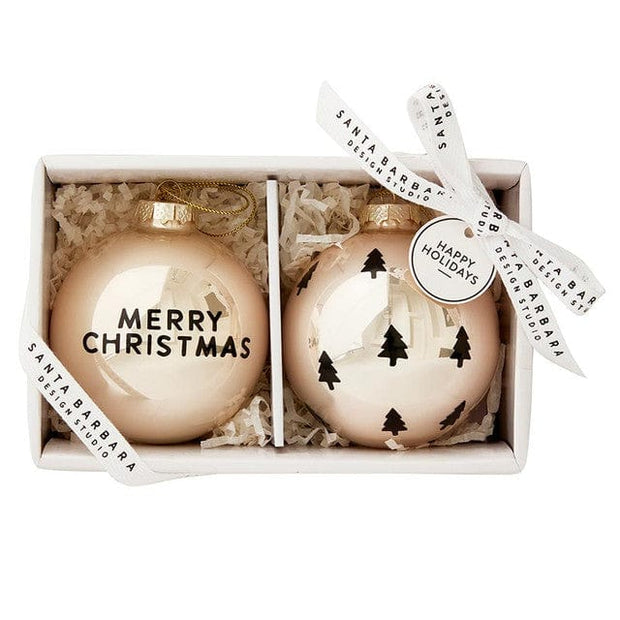 Santa Barbara Gift Merry Christmas + Tree Glass Ornament Set - Set of 2