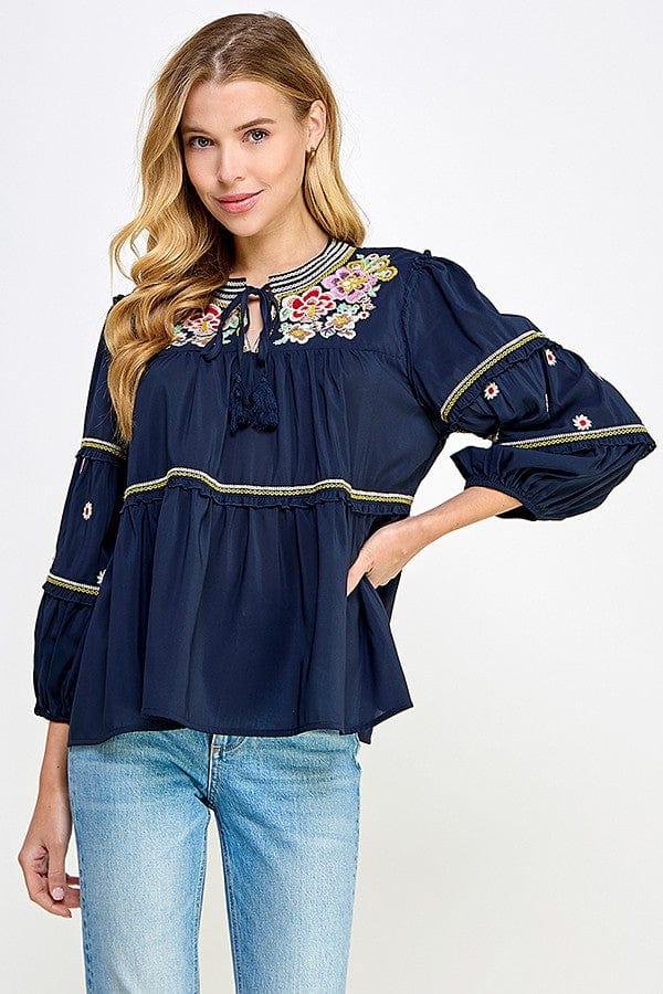 See and be Seen Top Charcoal / S Lara Embroidered Top