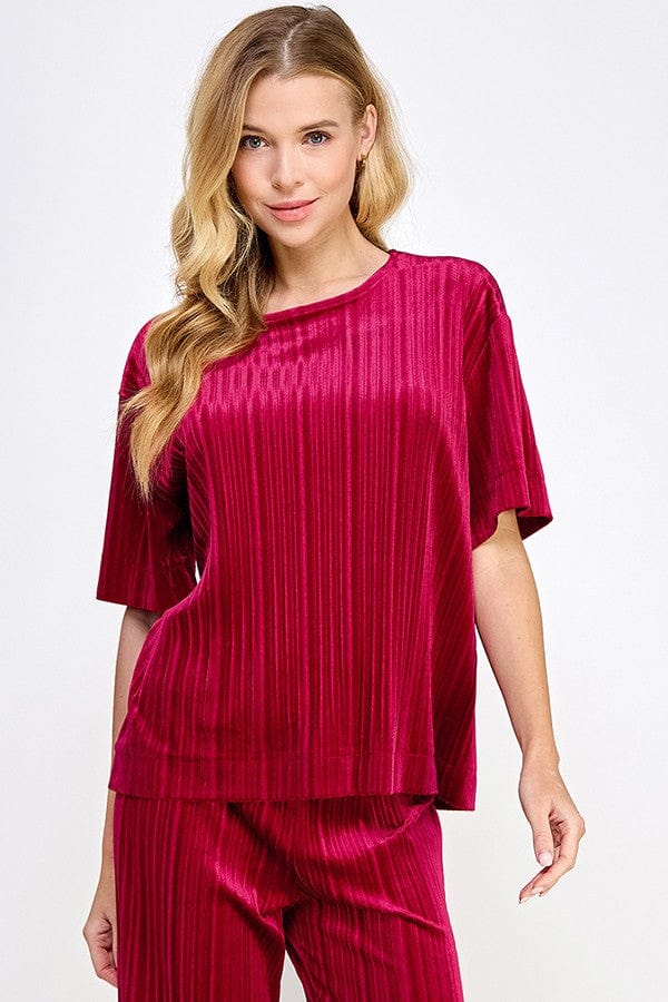 See and be Seen Top Red / S Emerie Pleated Velvet Top