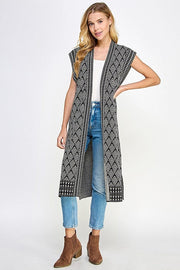 See and be Seen Vest Black/Cream / S/M Gemma Jacquard Sweater Long Vest