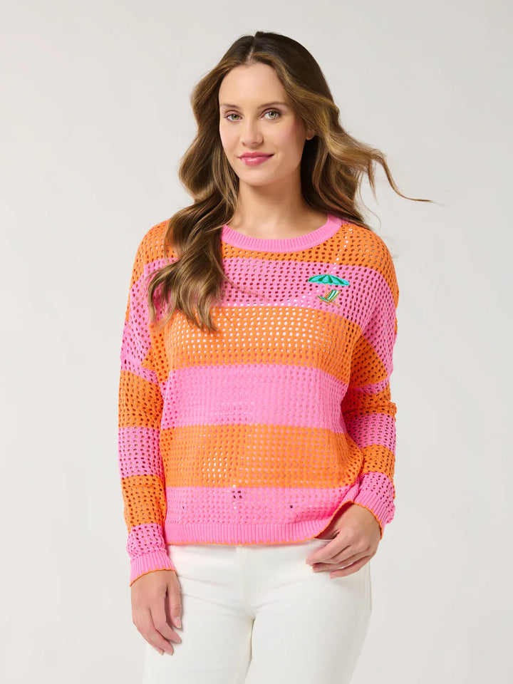 Shiraleah Cover Up Umbrella Striped Mesh Sweater