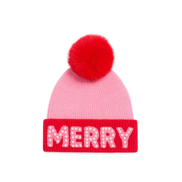 Shiraleah Hats Pink Merry Beanie w/ Pearls