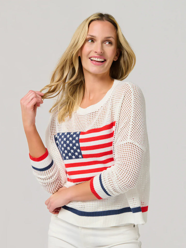 Shiraleah Sweater American Flag Mesh Sweater