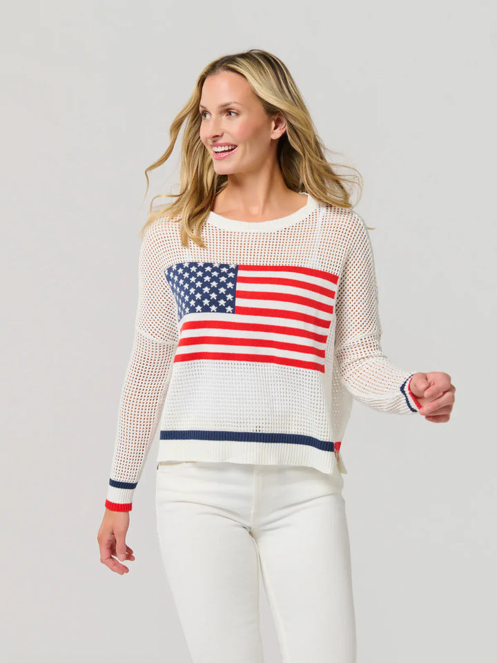 Shiraleah Sweater American Flag Mesh Sweater