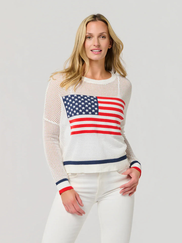Shiraleah Sweater American Flag Mesh Sweater
