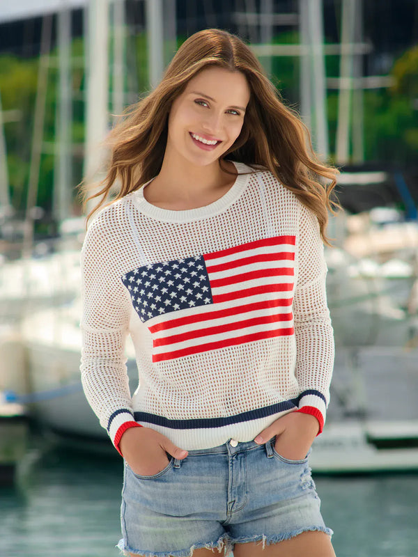 Shiraleah Sweater White / S American Flag Mesh Sweater