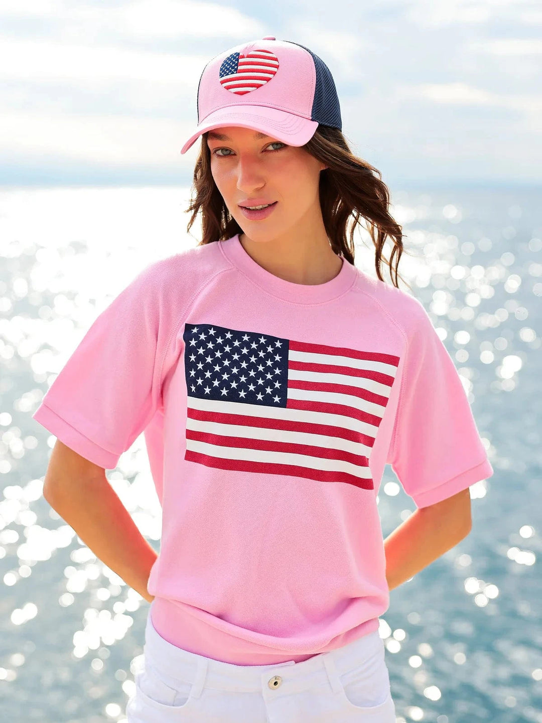 Shiraleah Sweatshirt Pink / S Flag Lightweight Short Sleeve Sweatshirt