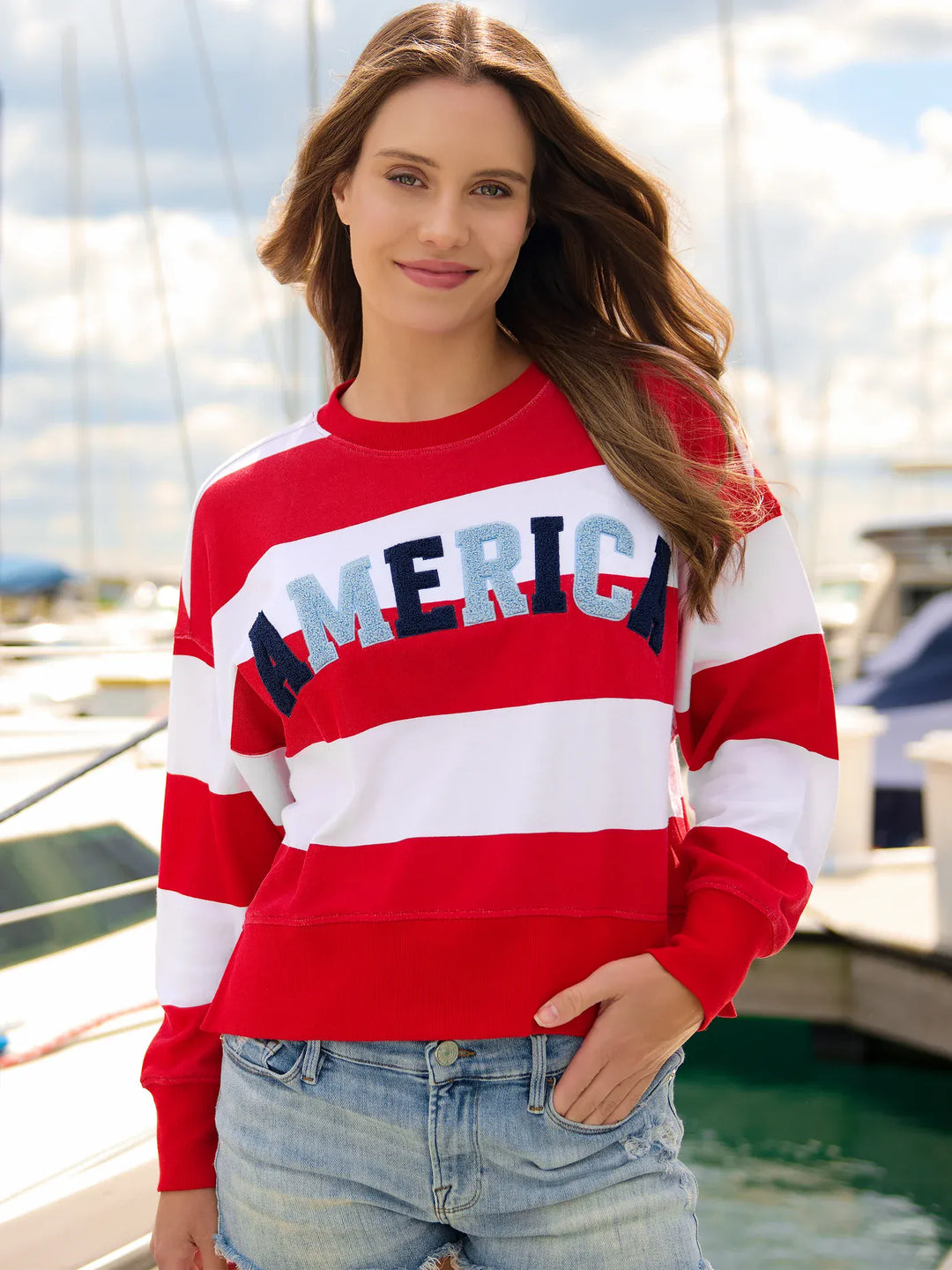 Shiraleah Sweatshirt White / S America Rugby Stripe Sweatshirt