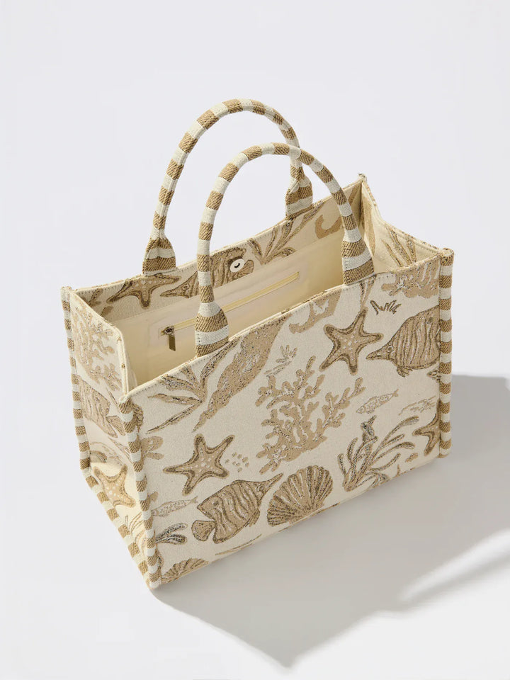 Shiraleah Tote Beige Coastal Jacquard Tote