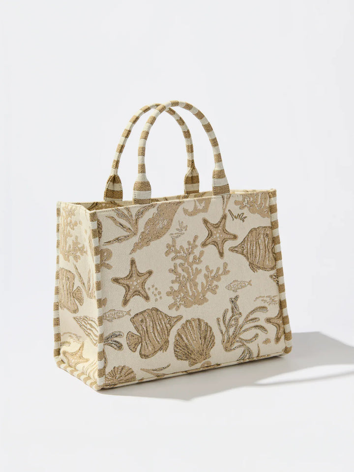 Shiraleah Tote Beige Coastal Jacquard Tote