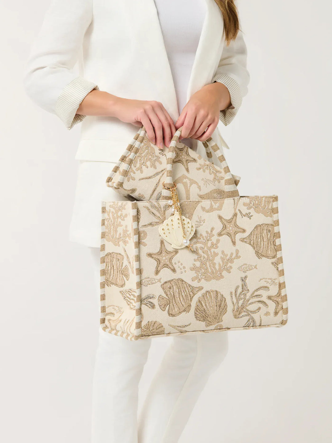 Shiraleah Tote Beige Coastal Jacquard Tote