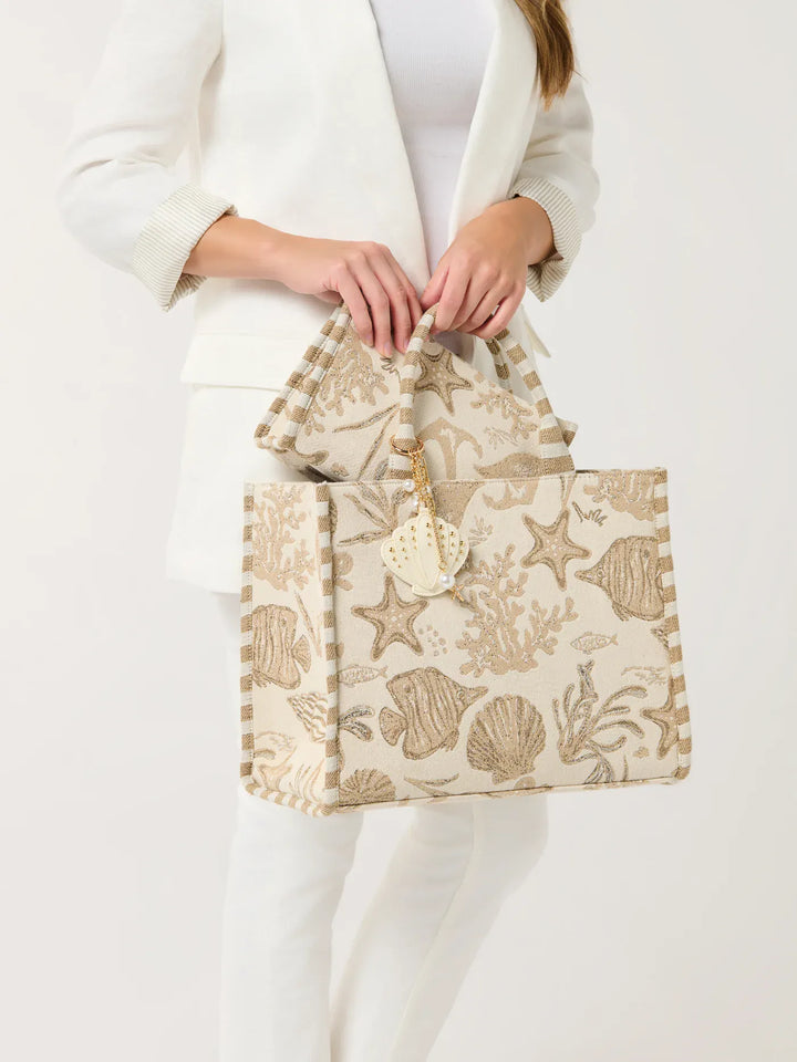 Shiraleah Tote Beige Coastal Jacquard Tote
