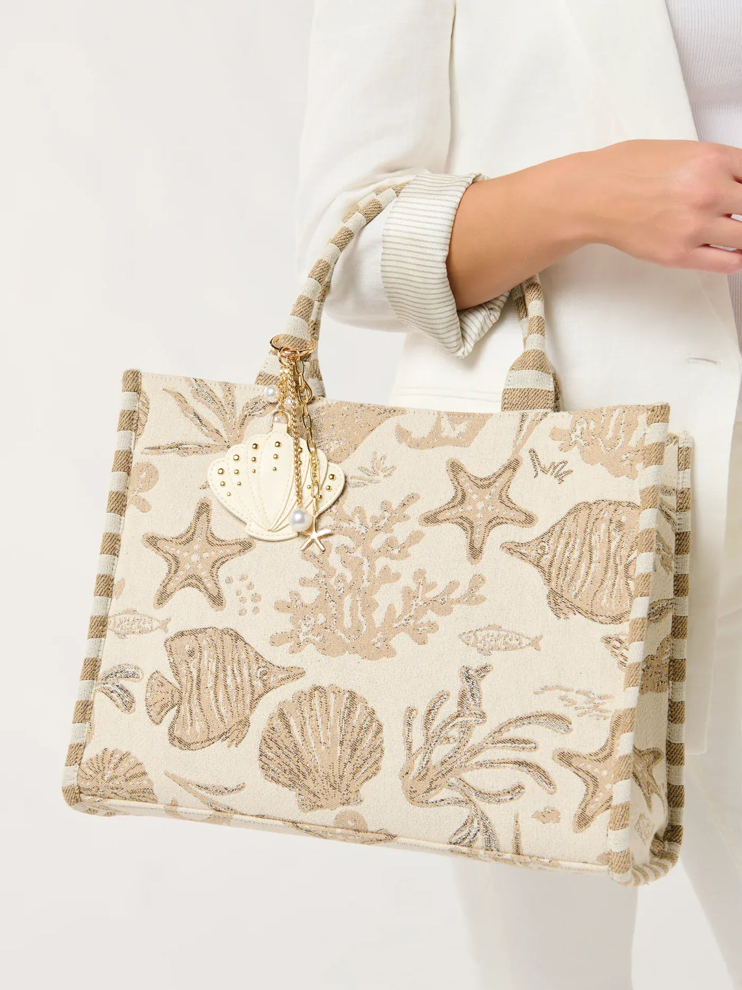 Shiraleah Tote Beige Coastal Jacquard Tote