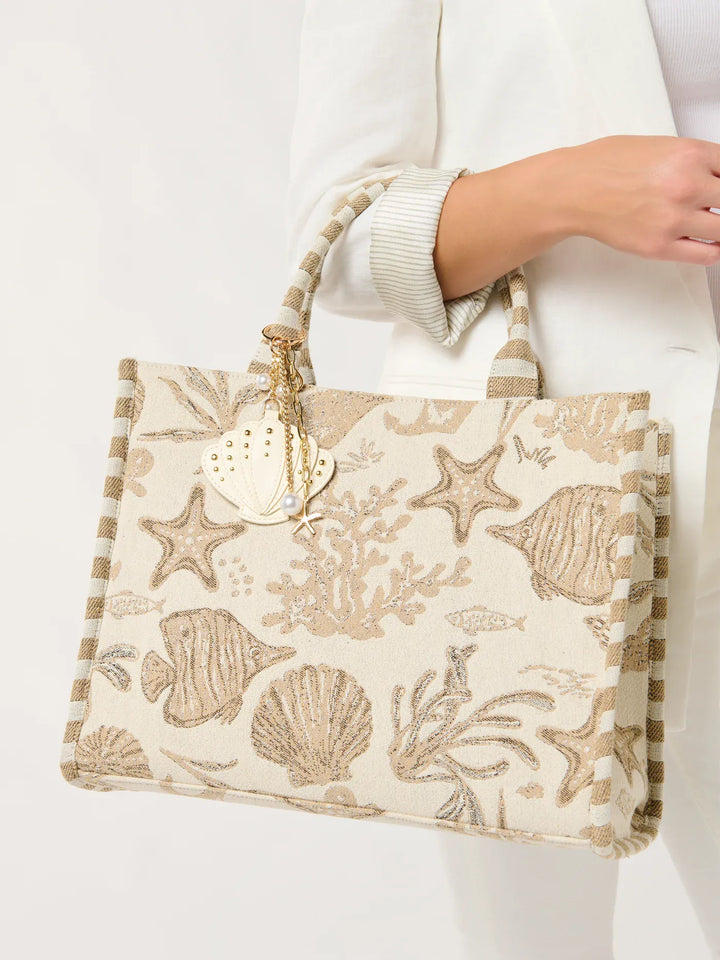 Shiraleah Tote Beige Coastal Jacquard Tote