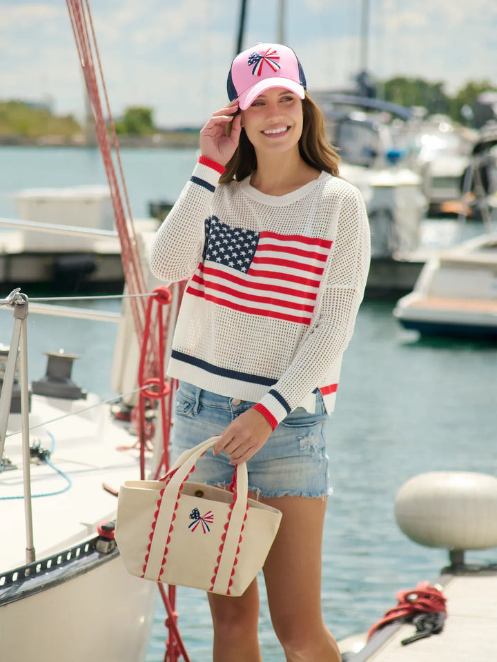 Shiraleah Trucker Hats Pink Bow Flag Trucker Hat