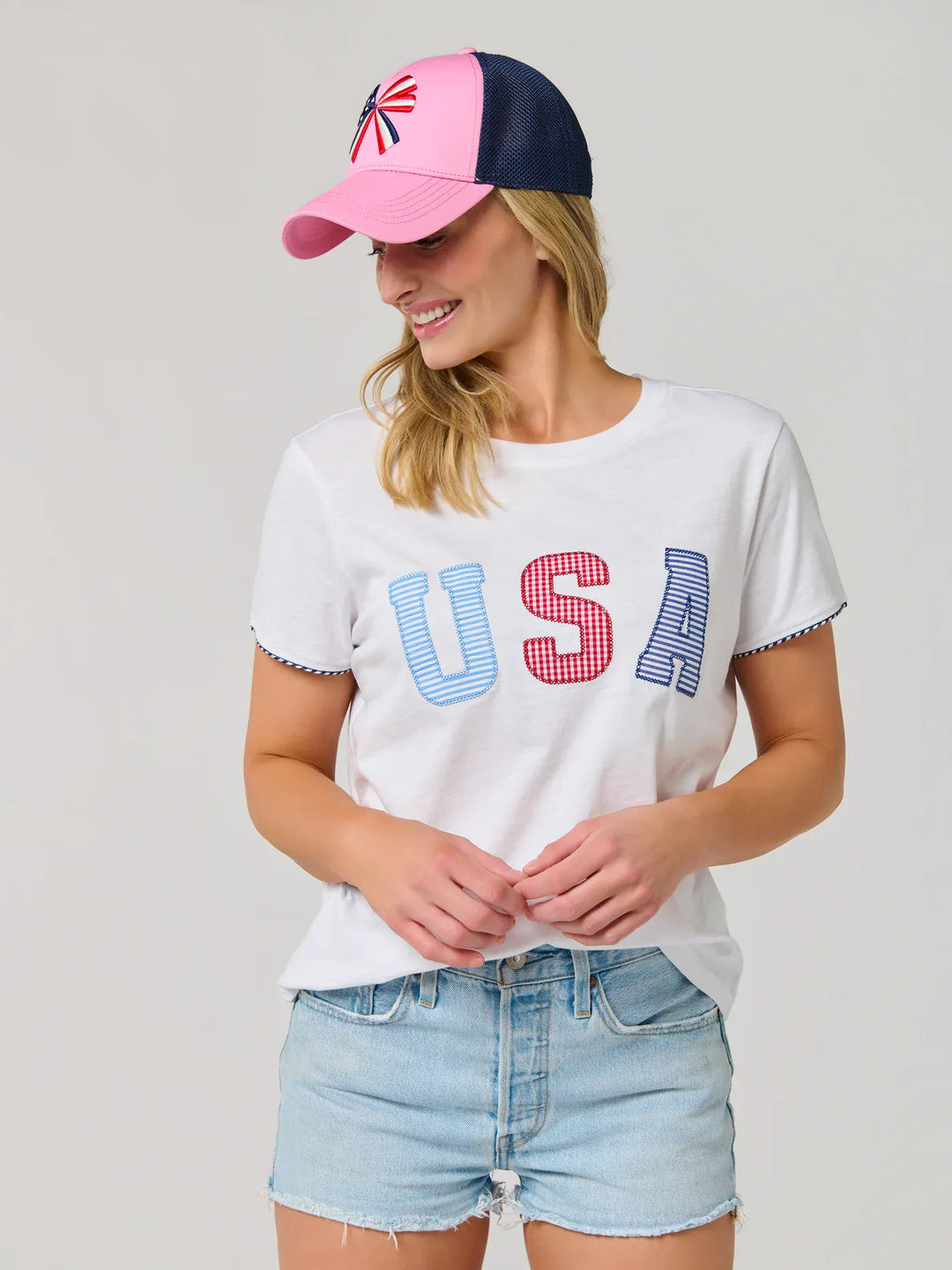 Shiraleah Trucker Hats Pink Bow Flag Trucker Hat