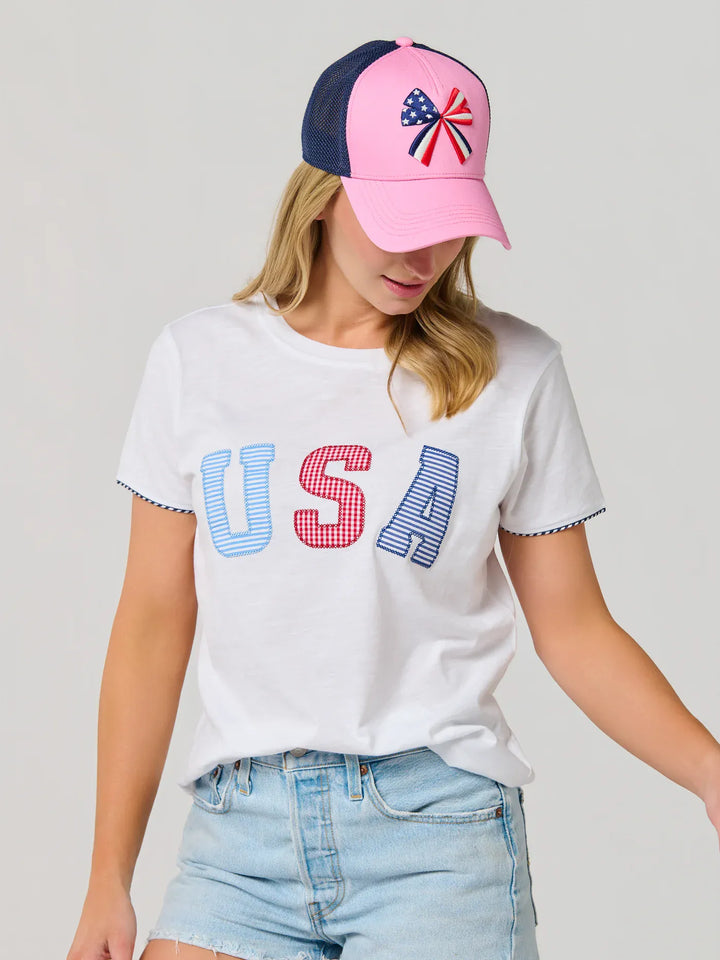 Shiraleah Trucker Hats Pink Bow Flag Trucker Hat