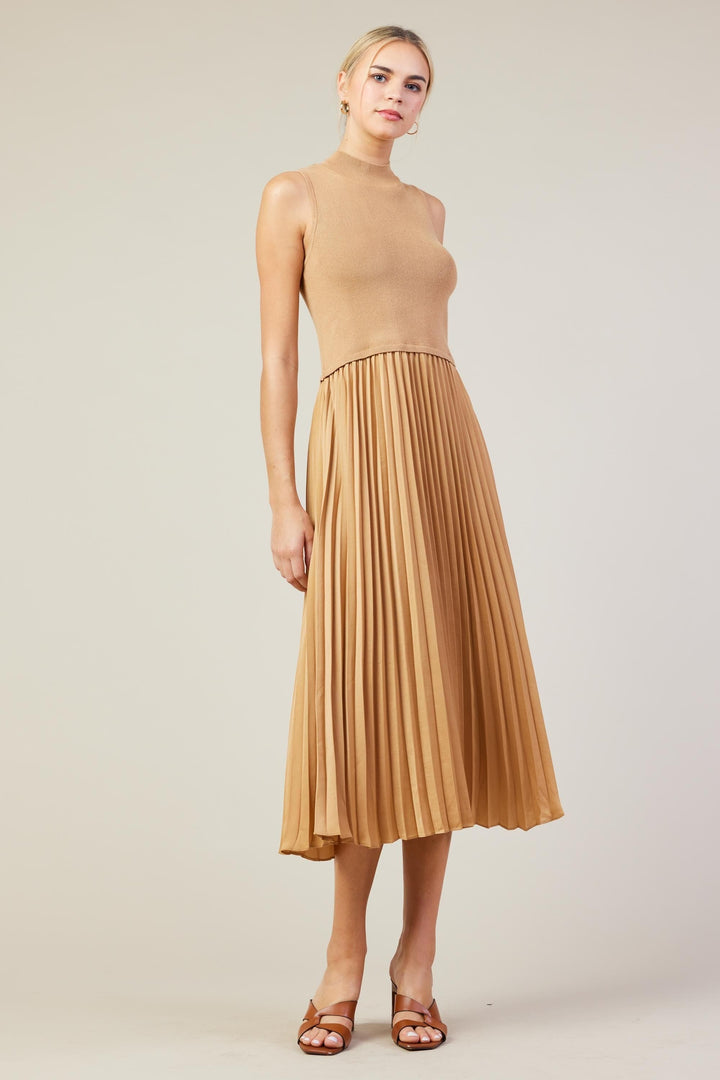 Skies Are Blue Dress Tan / XS Ariella Pleated Dress