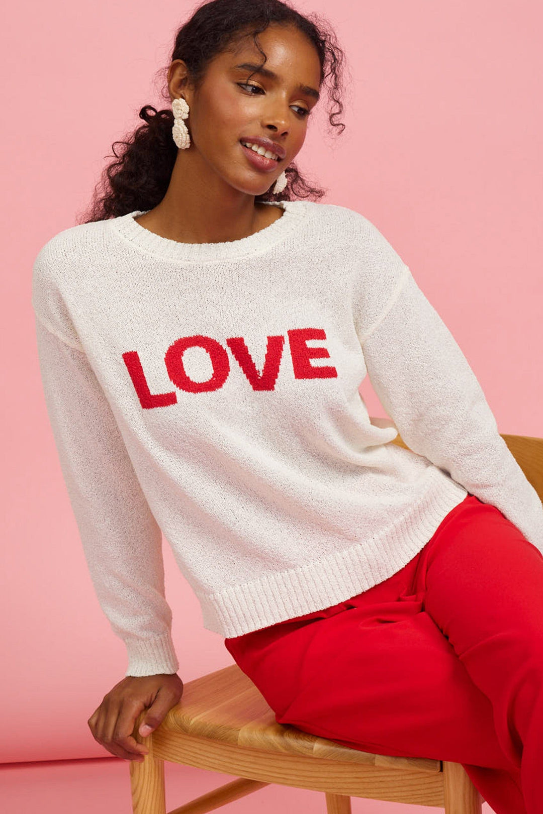 Skies Are Blue Sweater Off White / Red / XS LOVE Sweater