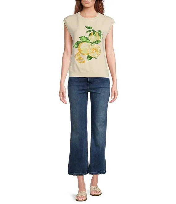 Skies Are Blue Top Lemon Intarsia Sweater Top