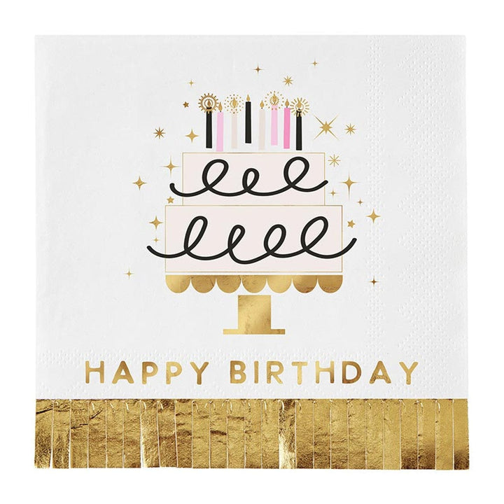 Slant Collections Decor Foil Fringe Napkins - Birthday Cake