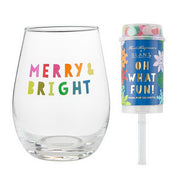 Slant Collections Drinkware Merry & Bright Wineglass & Popper Gift Set - Oh What Fun Merry & Bright