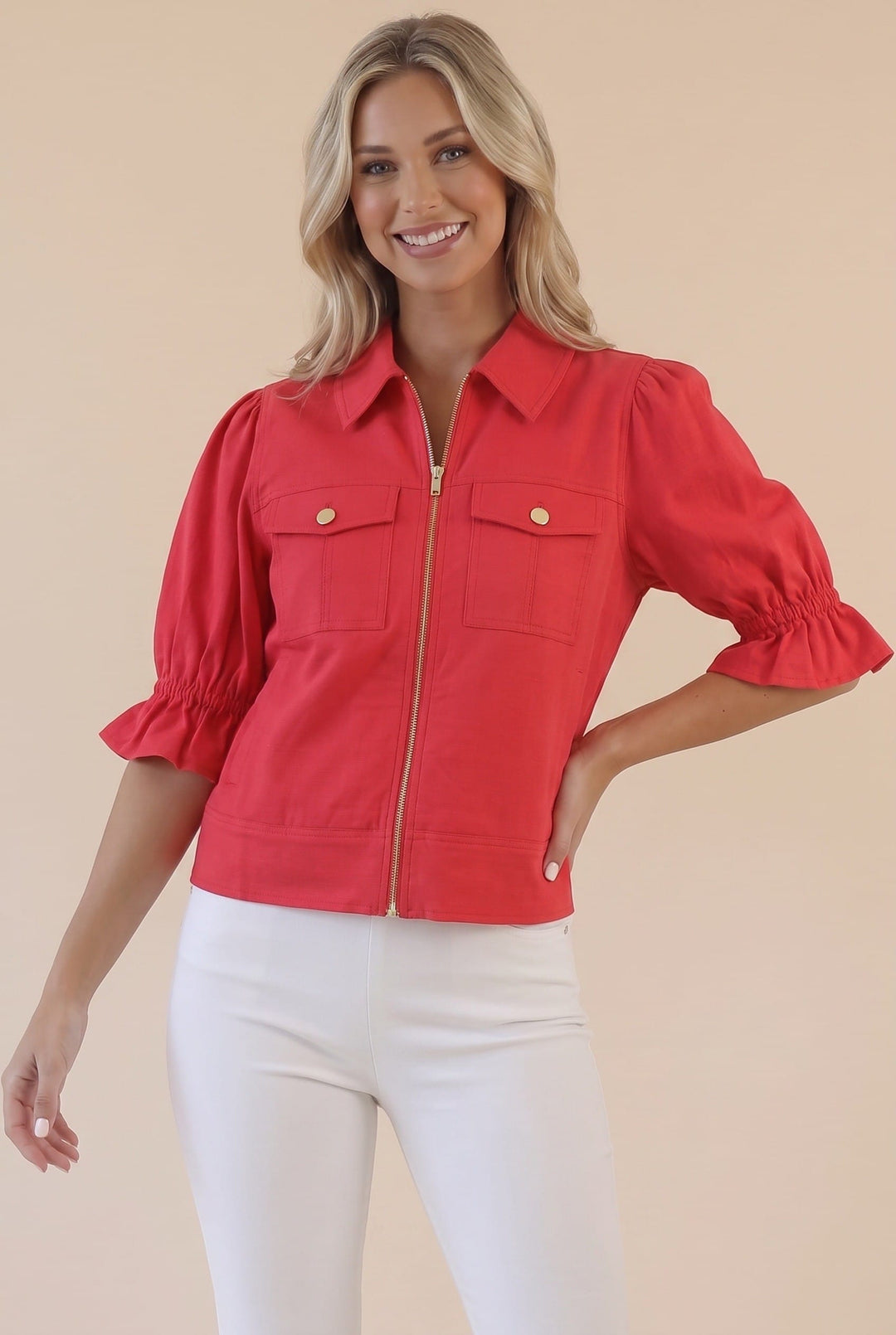 Star Drop Jacket Red / S Seline Puff Sleeve Zip Jacket