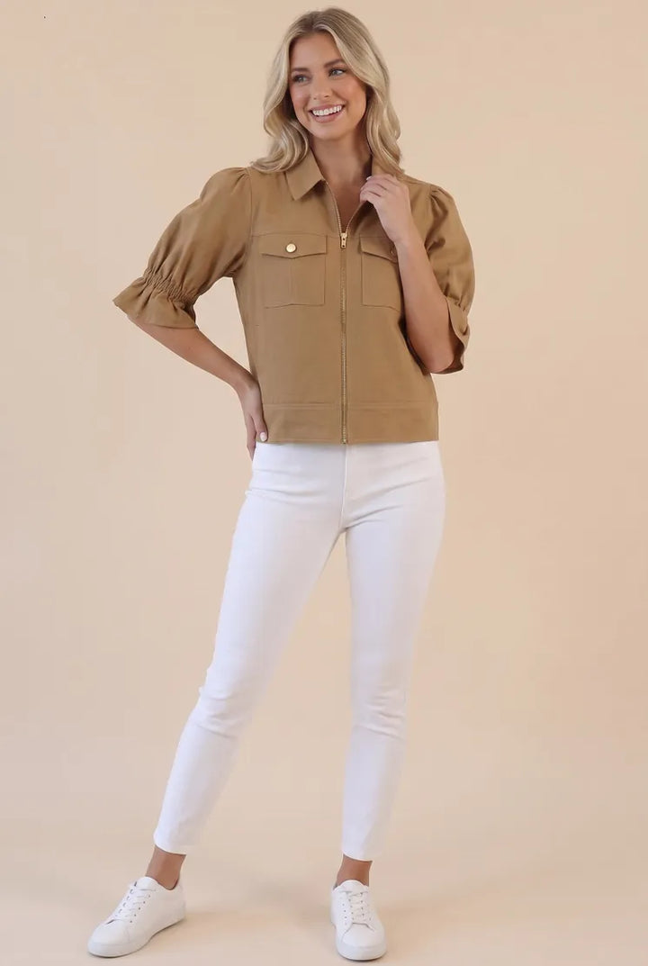 Star Drop Jacket Tan / S Seline Puff Sleeve Zip Jacket