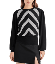 Steve Madden Sweater Black / XS Teresa Metallic Knit Chevron Sweater