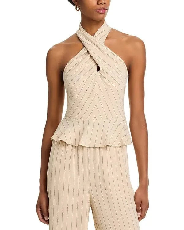 Steve Madden Top Oatmeal / XS Kosta Peplum Halter Top