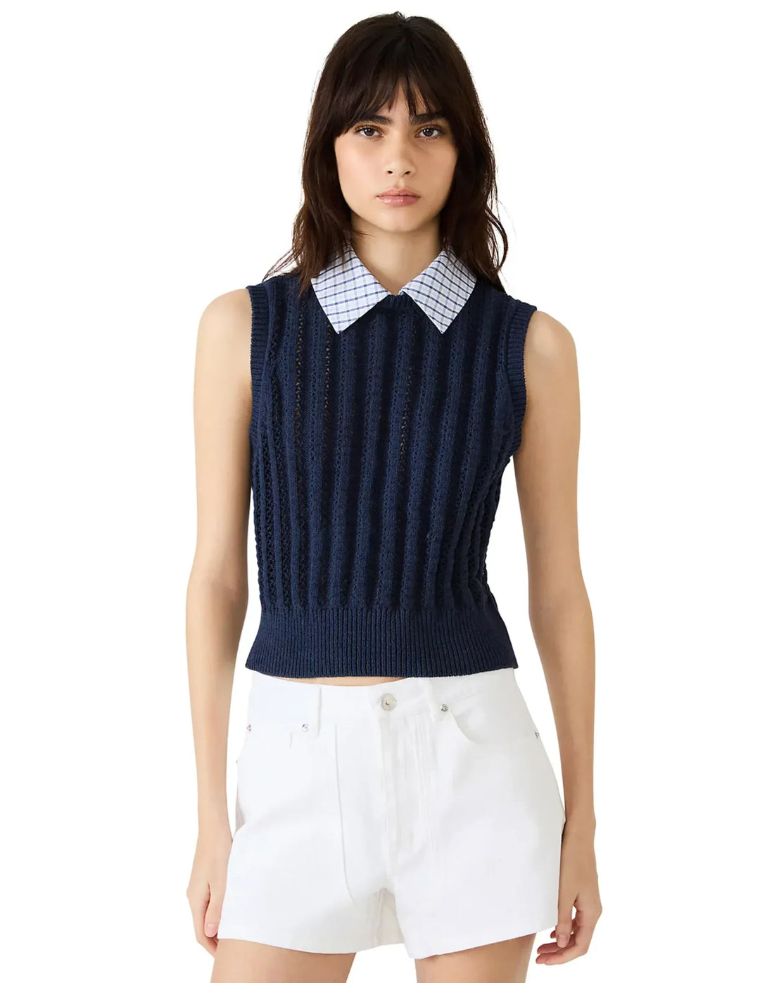 Steve Madden Embree sweater vest in marine blue, XS size, featuring a cozy knit design and classic vest style.