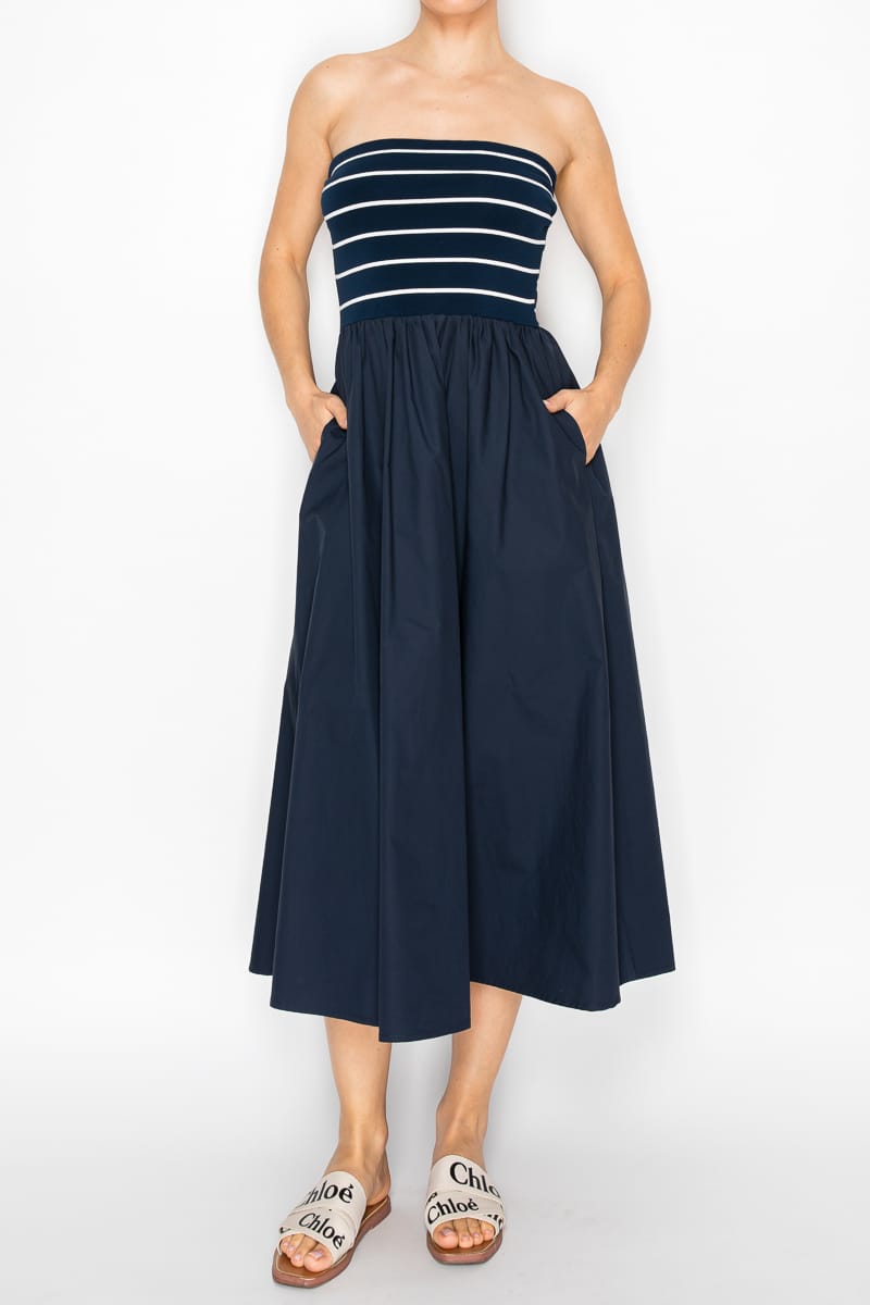 Stitch &amp; Co. Midi Dress Navy / S Briella Striped Midi Dress