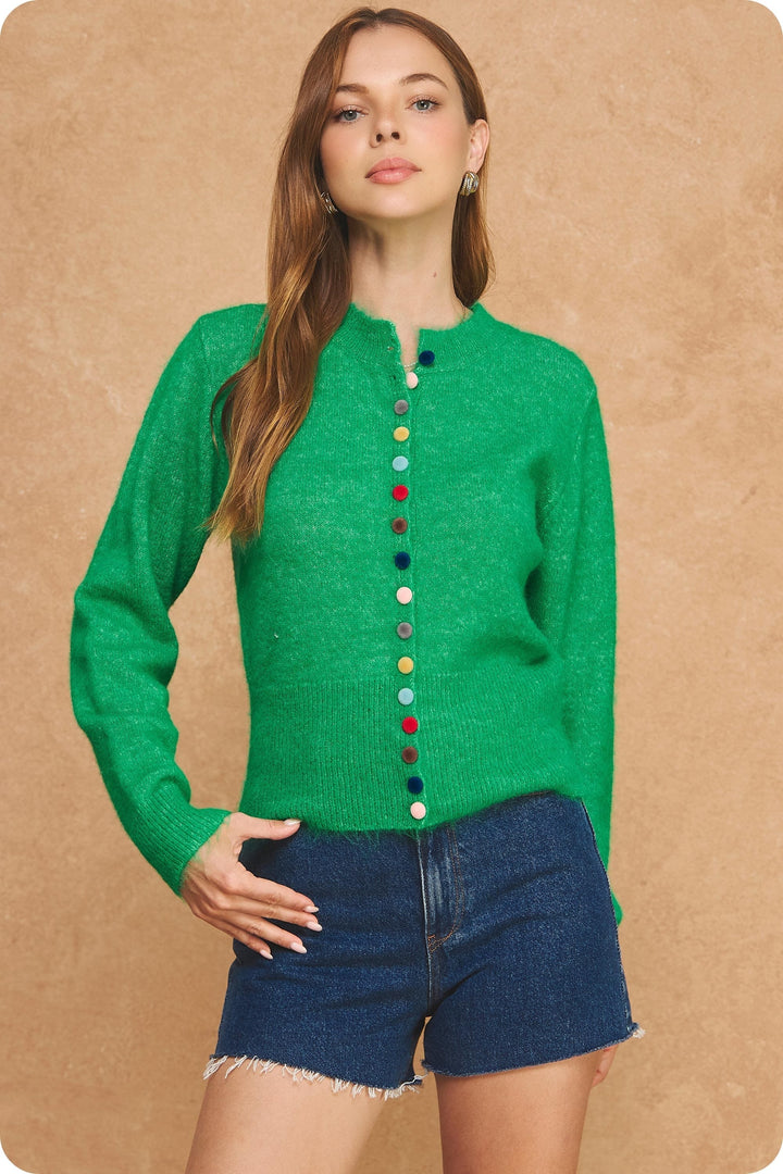 Strut &amp; Bolt Cardigan Emerald / S Julia Multi Color Button Cardi