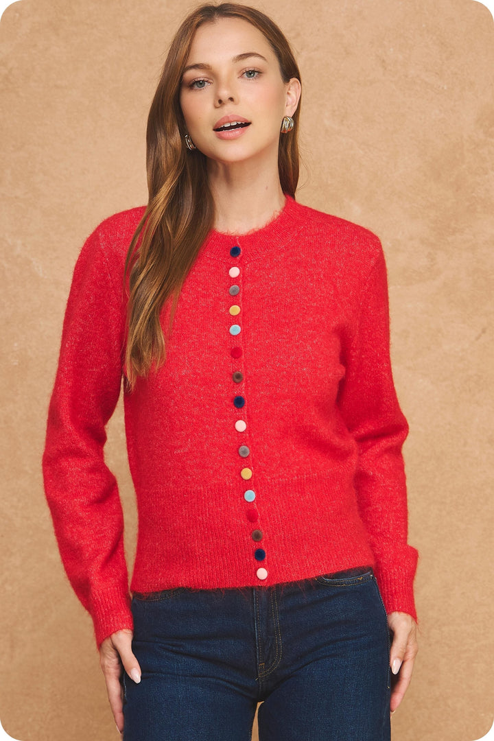 Strut &amp; Bolt Cardigan Red / S Julia Multi Color Button Cardi
