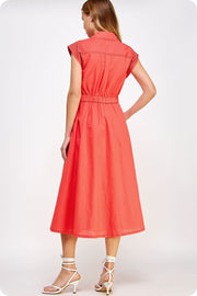 Strut & Bolt Dress Lynee Top-Stitch Sleeveless Linen Midi Dress