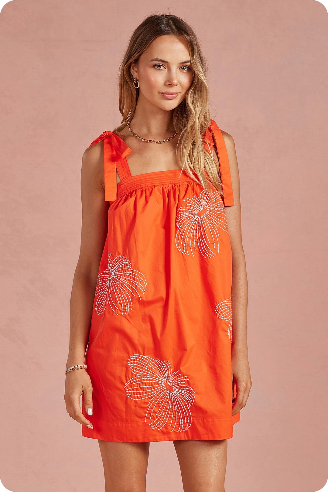 Strut & Bolt Dress Orange / Off White / S Chloe Embroidered Mini Dress