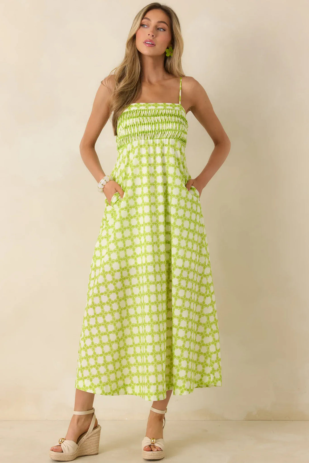Strut & Bolt Midi Dress Chartreuse Multi / S Lyla Pintucked Midi Dress