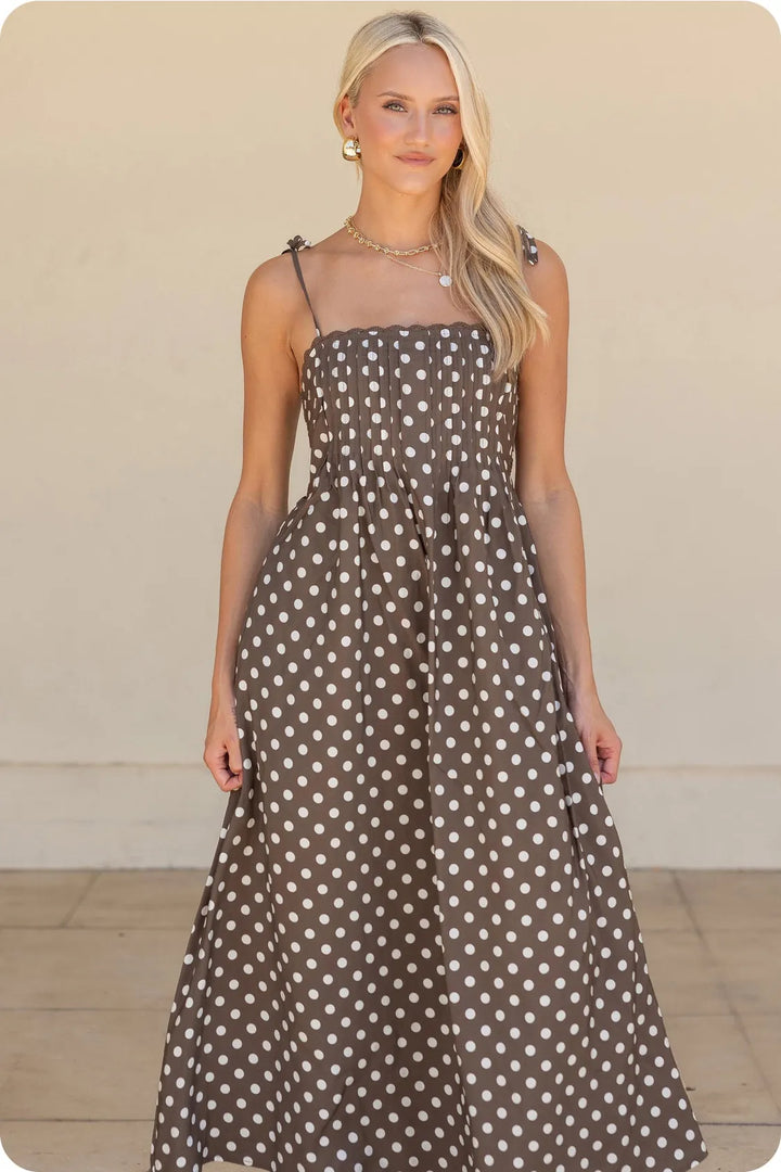 Strut &amp; Bolt Mini Dress Brown / Ecru / S Sophie Pintuck Polka Dot Mini Dress