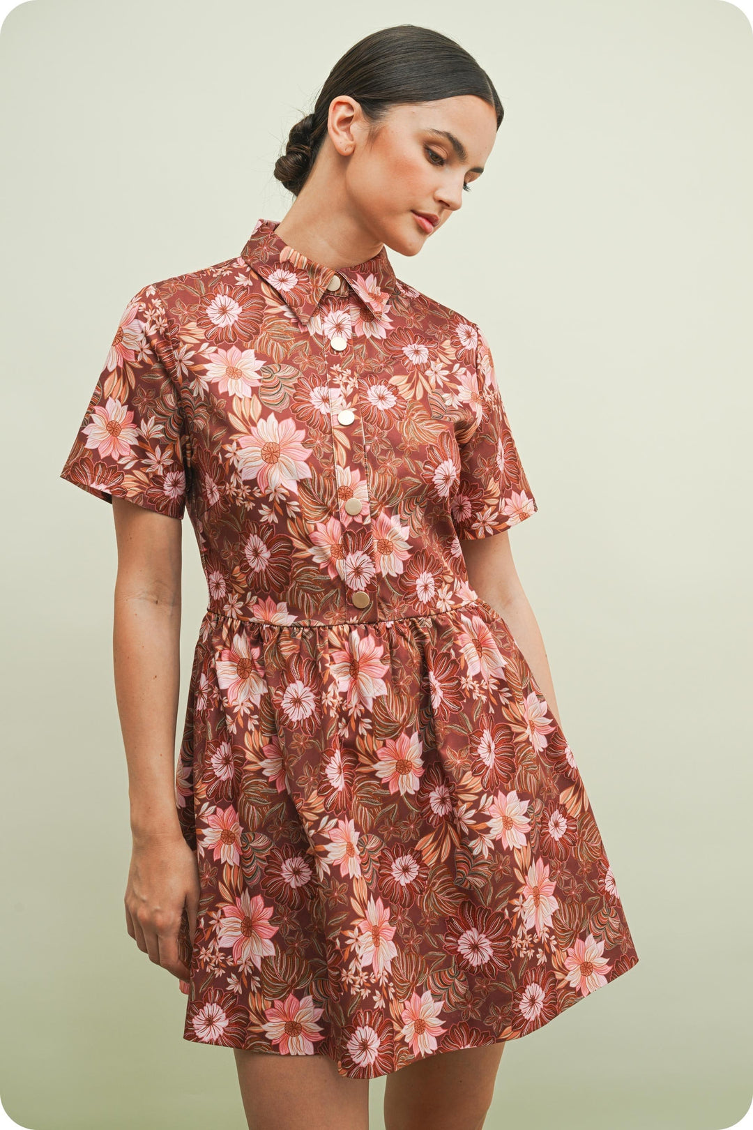 Strut &amp; Bolt Mini Dress Brown Multi / XS Valerie Retro Floral Mini Dress