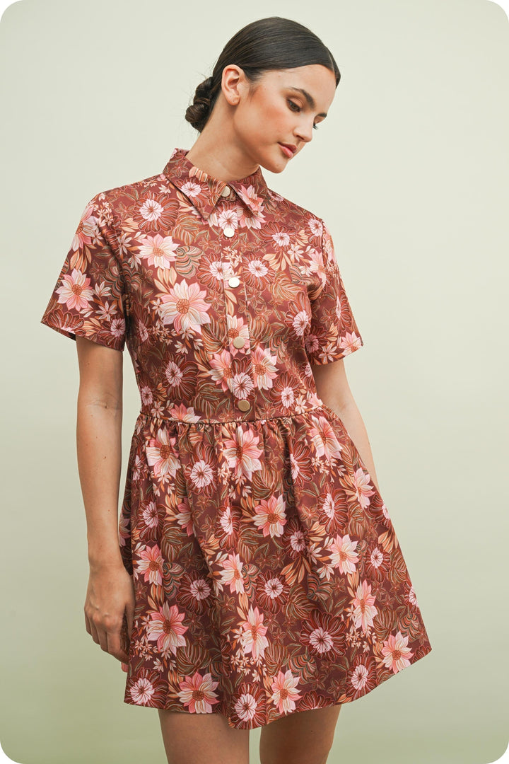 Strut &amp; Bolt Mini Dress Brown Multi / XS Valerie Retro Floral Mini Dress