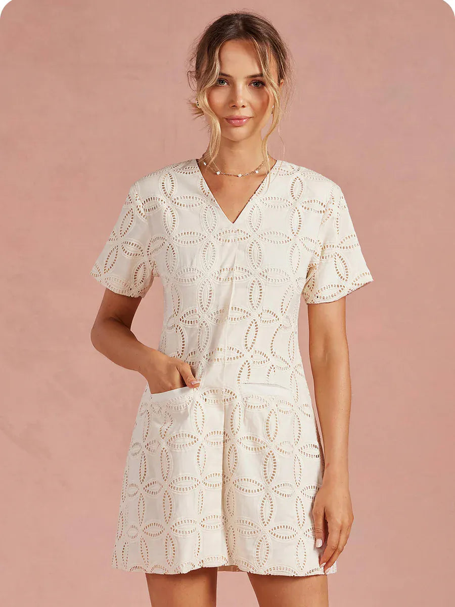 Strut & Bolt Mini Dress Ecru / S Eloise Eyelet Dress