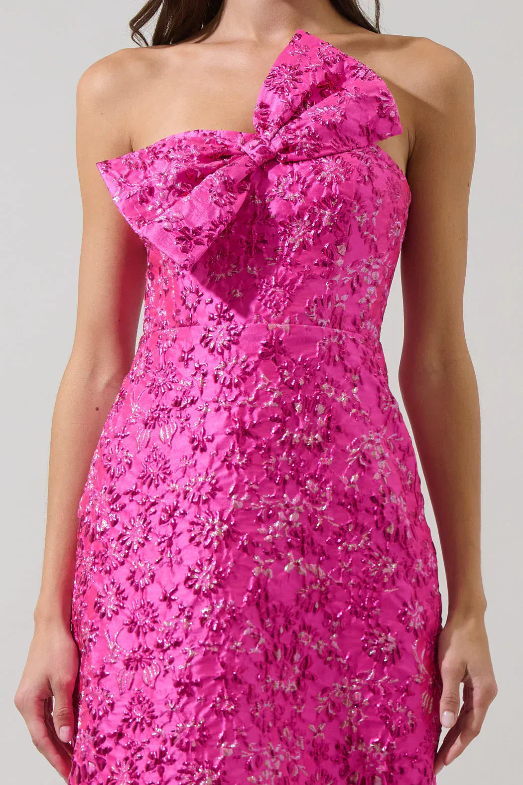 SugarLips Dress Harrington Jacquard Lola Bow Strapless Midi Dress