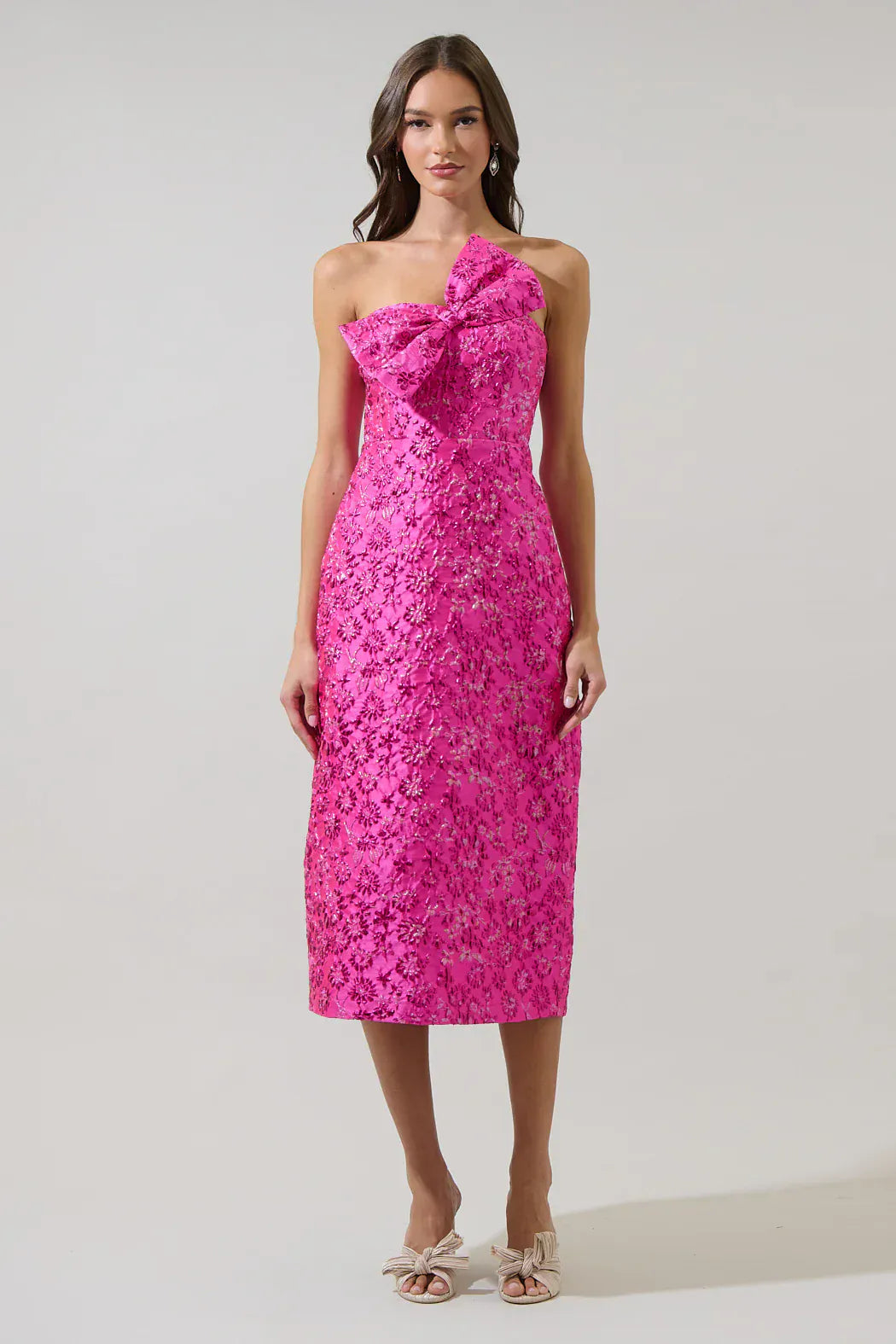 SugarLips Dress Harrington Jacquard Lola Bow Strapless Midi Dress