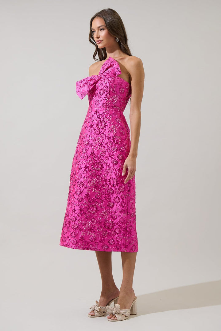 SugarLips Dress Harrington Jacquard Lola Bow Strapless Midi Dress