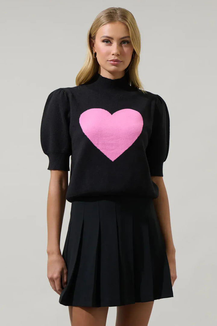 SugarLips Sweater Black / Pink / XS Russel Heart Puff Sleeve Sweater